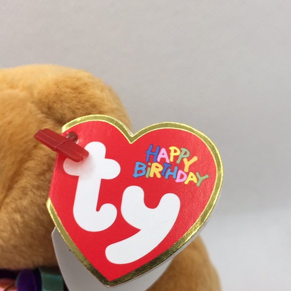 Ty Beanie Baby Retired 2004 Happy Birthday Bear Holding A Gift 5" Hanging Toy - Picture 5 of 11